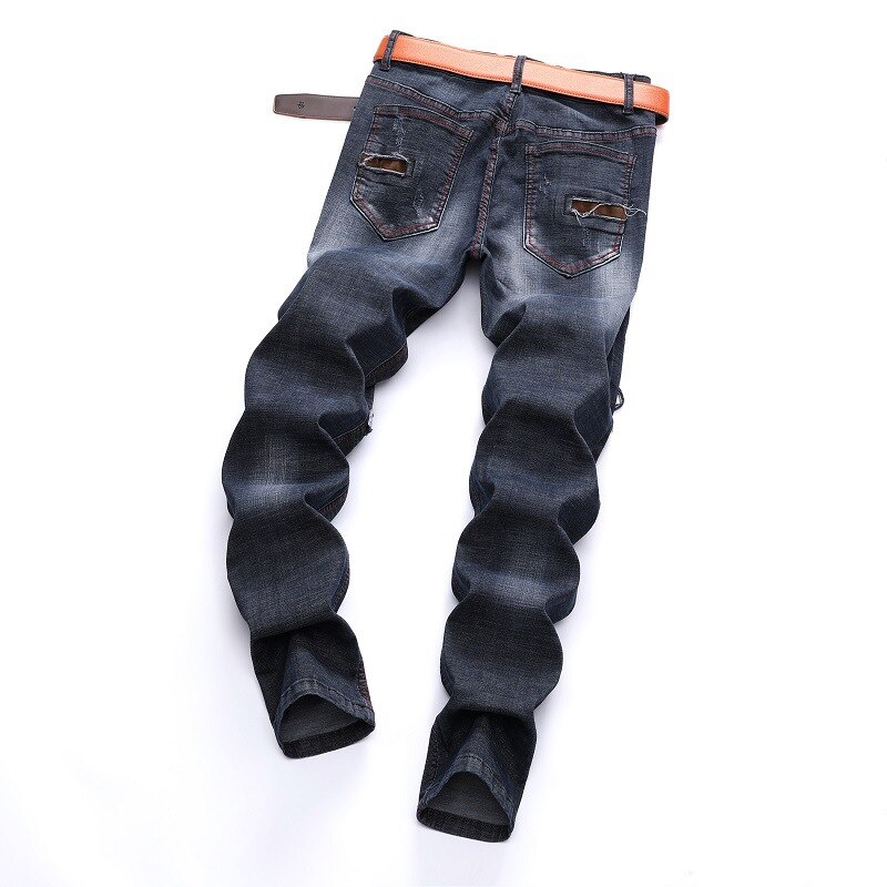 Pantalones vaqueros elásticos rasgados y rayados para hombre, Jeans de Moto y motorista de estilo, Jeans casuales de con contraste de Color, necesidades geniales para jóvenes;