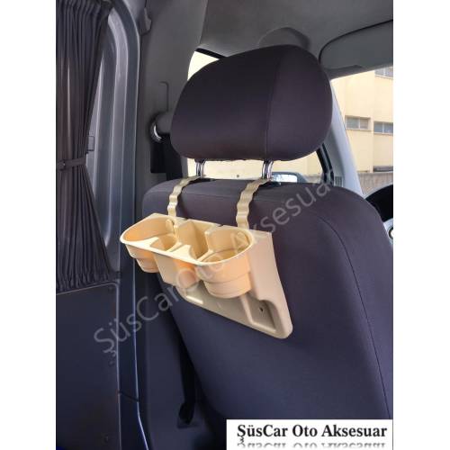 In-para reposacabezas de asiento de coche y asiento de portavasos, portavasos negro-Beige-gris