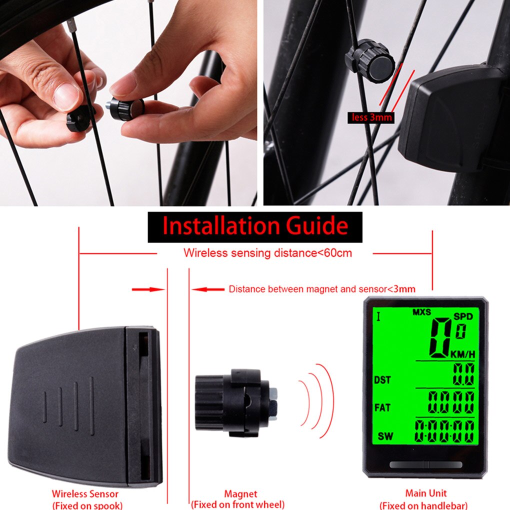 2.8" Large Screen Waterproof Bicycle Computer Speedometer Odometer Backlight Wireless Wired Cycling Stopwatch Bike Speedometer