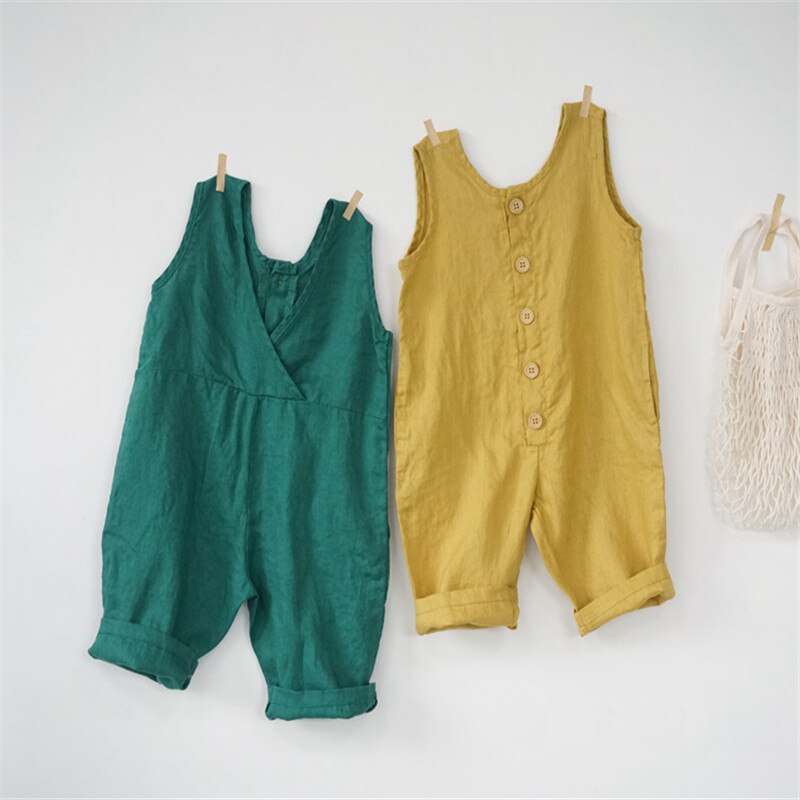 Enfants combinaisons coréen japon garçons filles lin combishorts sans manches combinaisons 1-7 ans