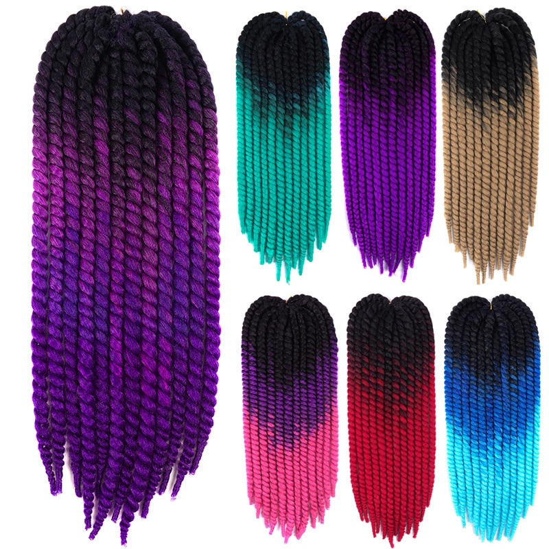 22 ''120g 20 couleur havane Mambo torsion cheveux Crochet tresses synthétique Ombre Crochet cheveux tressage cheveux violet