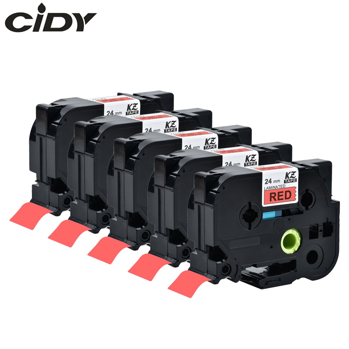 CIDY 5-Pack Compatible TZe-451 Label Tape - 24mm Black on Red - for Brother Label Printers