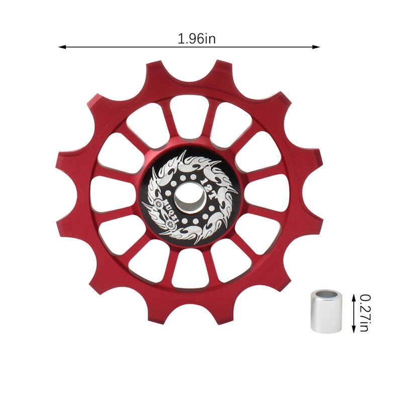 12T Dentata Della Bicicletta Ruota in Lega di Alluminio Della Bicicletta Negativo Positivo Dente Ruota Deragliatore Posteriore Della Bici di Guida Puleggia Accessori: Rosso
