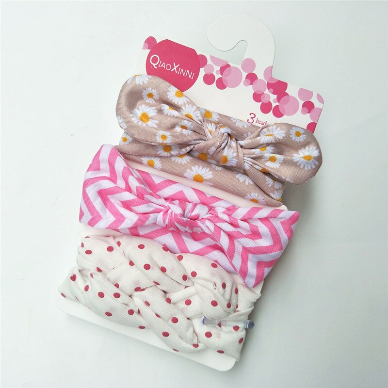 impostato 3 Accessori Capelli Bambina - fascia turbante Orecchie Coniglio Fiocco - Cotone Floreale Elastico: R15T