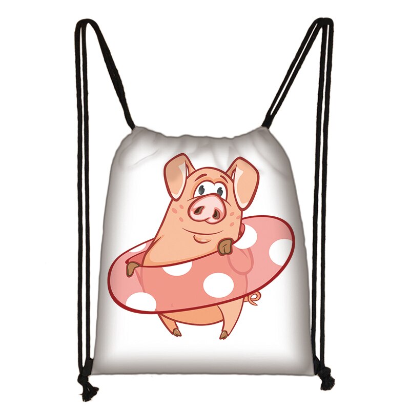 Glad piggy print dragsko dam resväska tonåring skolväska brun flicka och pojke ryggsäck kvinnlig förvaringsväskor  l1
