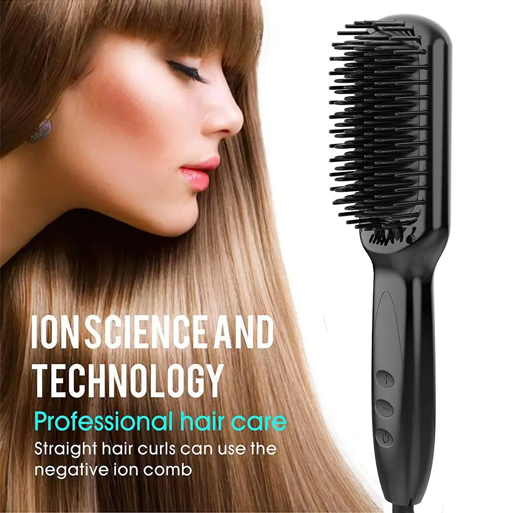 Peine alisador de barba y pelo, cepillo eléctrico de cerámica para alisar el pelo en seco y húmedo, doble uso para bigote