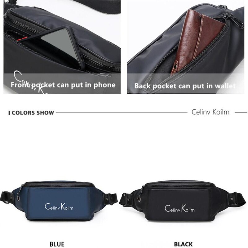 Celinv koilm merkevare fanny pack slim myk oxford klut unisex vannavstøtende midje bag pack for mann bryst sling bag motorsykkel