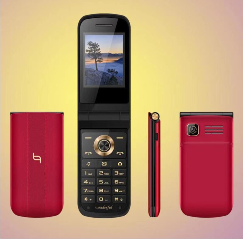 Flip HD screen, big sound button, dual card multi-language feature phone Mobile Phone 2.4" Handwriting Display SOS Fast Call: Red