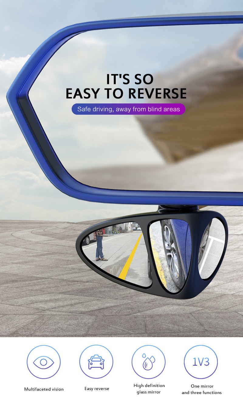 3 In 1 Car Blind Spot Mirror 360 Rotation Adjustable Rear View Front Wheel Mirror Wide Angle anti-collision driving safety