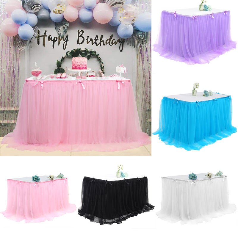 Table Skirt Wedding Party Tutu Tulle Tableware Cloth for Birthday Banquet Baby Shower Festival Table Skirts Cover Home Decor
