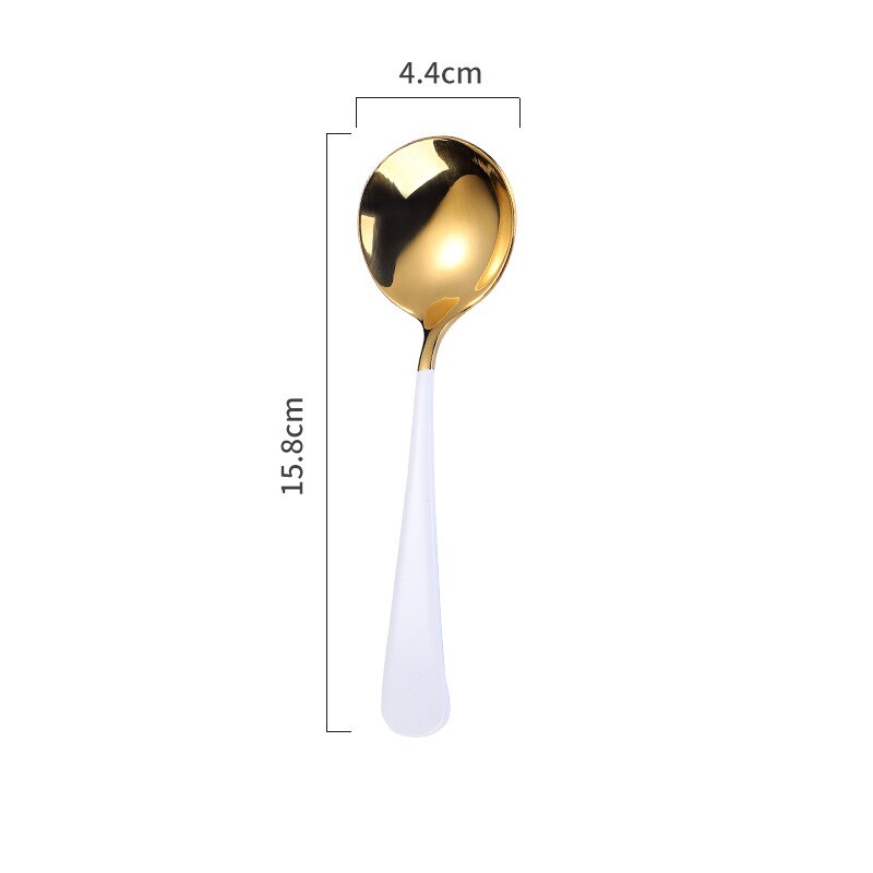 1pc Stainless Steel Round Head Spoon Long Handle Coffee Ice Cream Desserts Spoons Beautiful Tableware Housewares Kitchen: White Gold