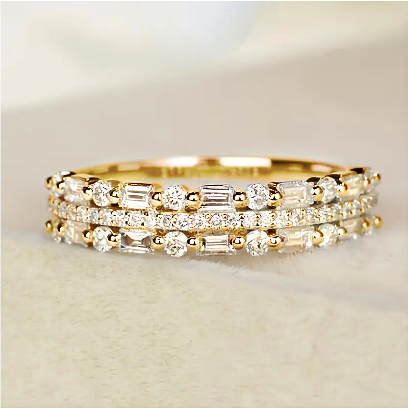 Caoshi lindos e elegantes anéis de festa de casamento com zircônia multicamadas, acessórios de dedo da moda de luxo feminino, joias delicadas: 6 / Prateado