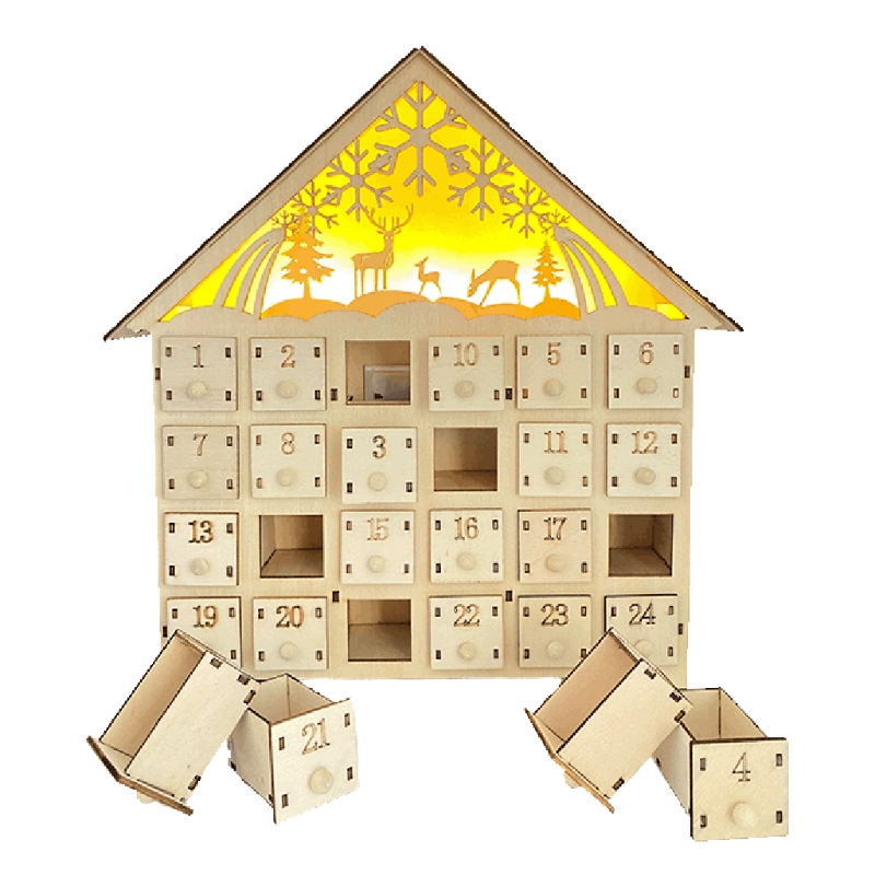 Christmas Vintage Wooden Countdown Number Calendar Storage Box Christmas Presents Countdown Novelty DIY Presents Tags: 1903 with light