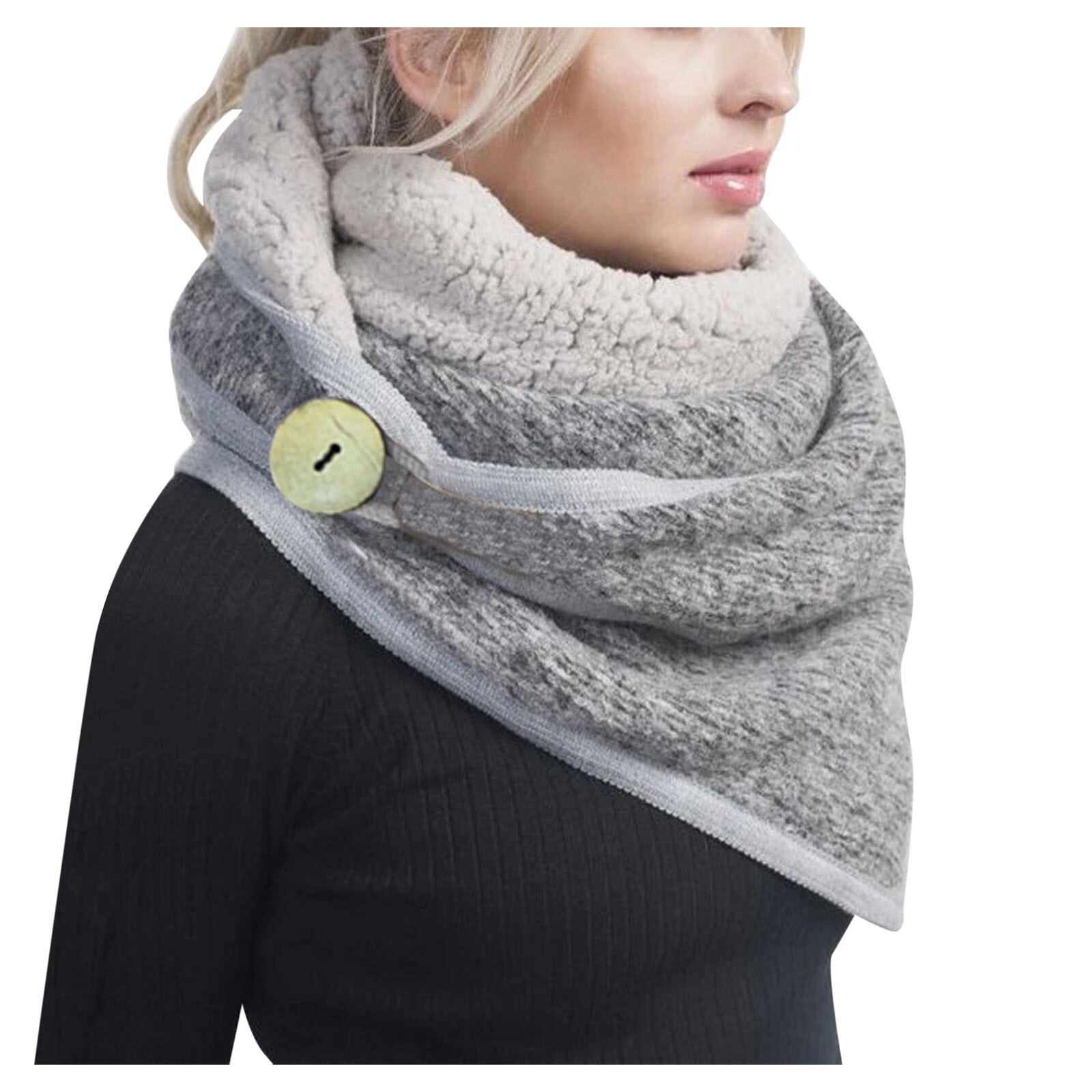 Women Winter Knitting Thicken Scarf Striped Printing Scarf Retro Multi-purpose Wool Shawl Button Scarf Soft Wrap Shawls: A