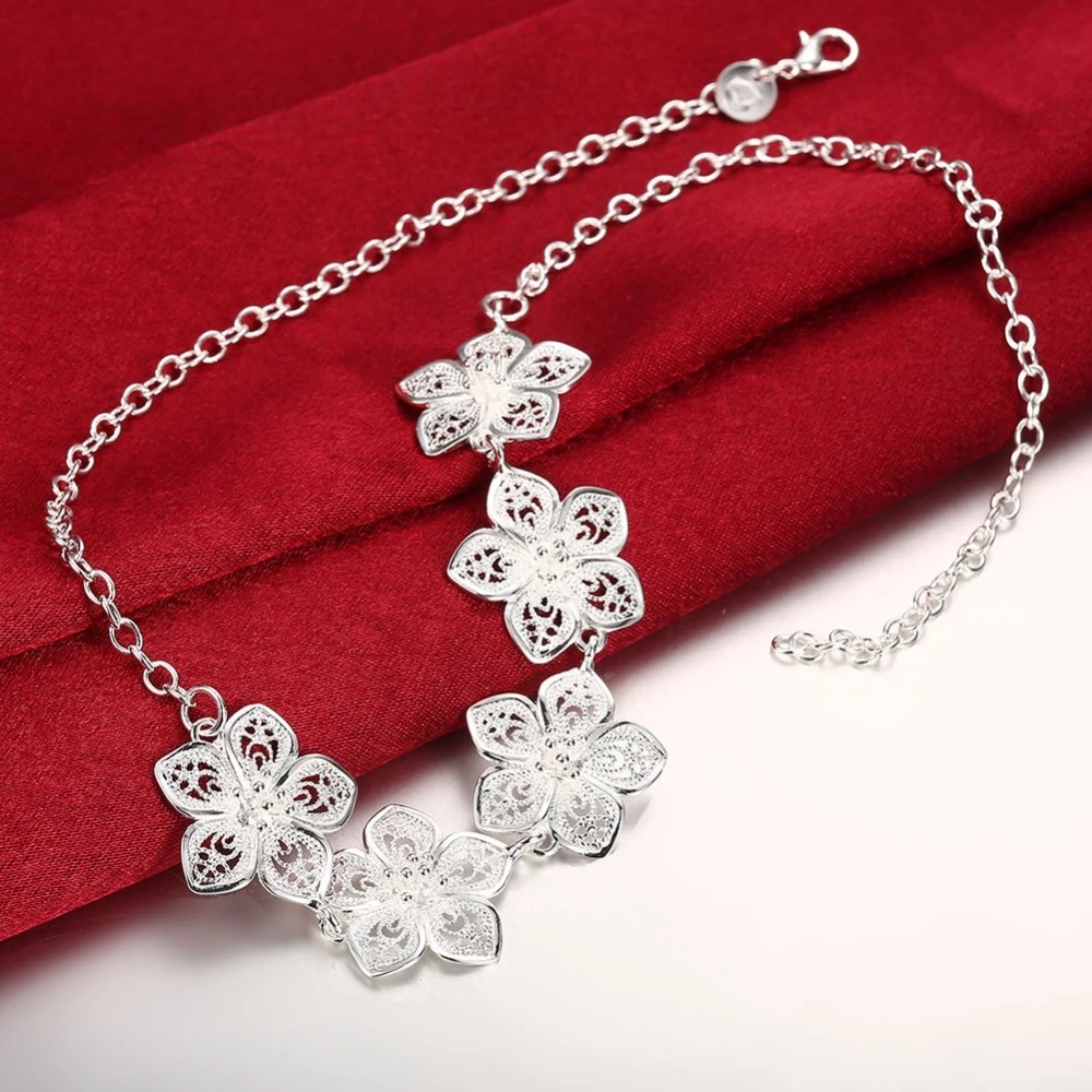 Conjuntos de joyas de plata esterlina 925 para mujer, collares con flores Retro finas, pulseras y pendientes para mujer, de para , boda y Navidad