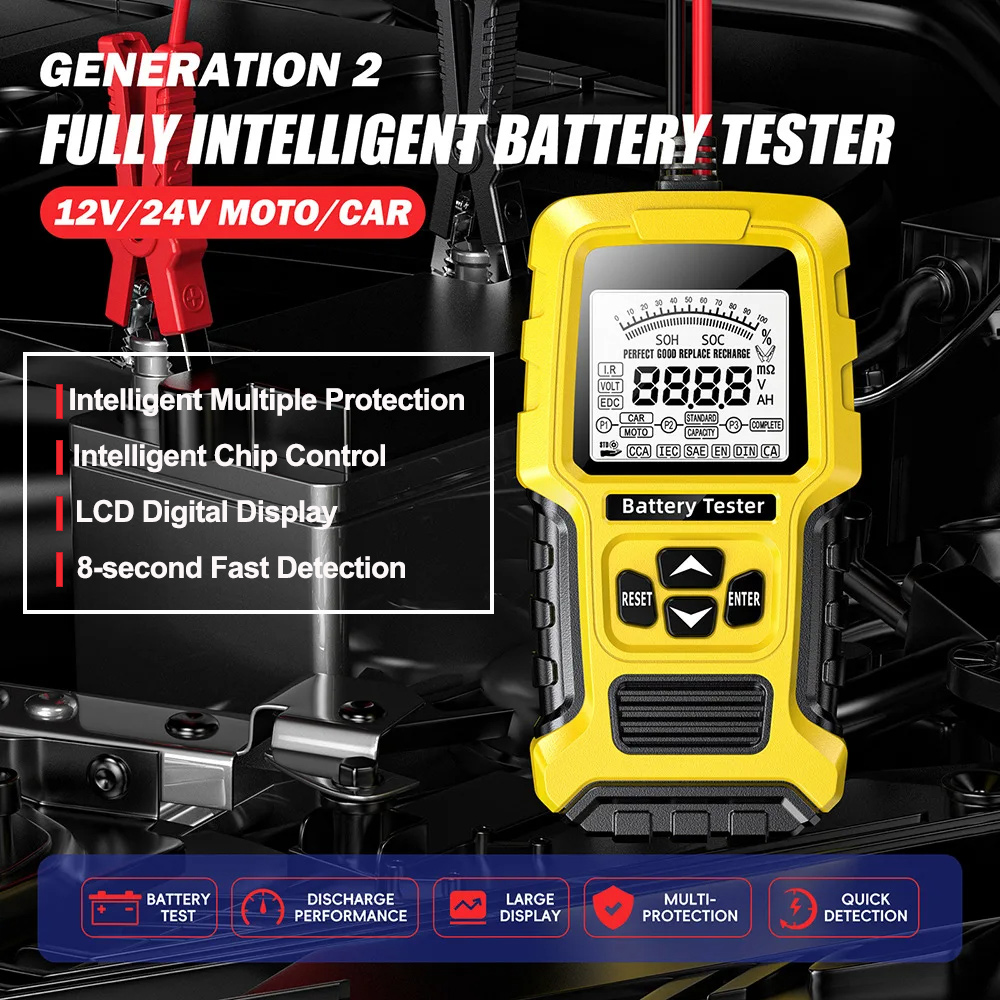 FBT-300 Auto Batterij Tester 12V 24V Draagbare Digitale Analyzer Tester Voor Auto Vrachtwagen Motorfiets Suv Boot Omgekeerde Polariteit Bescherming