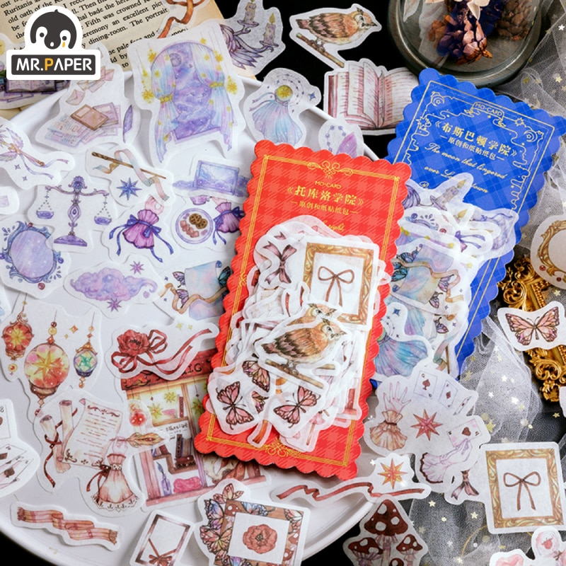 Mr. Papier 60Pcs Brief Van Magic Deco Dagboek Grote Washi Sticker Scrapbooking Label Planner Doodling Decoratieve School Briefpapier