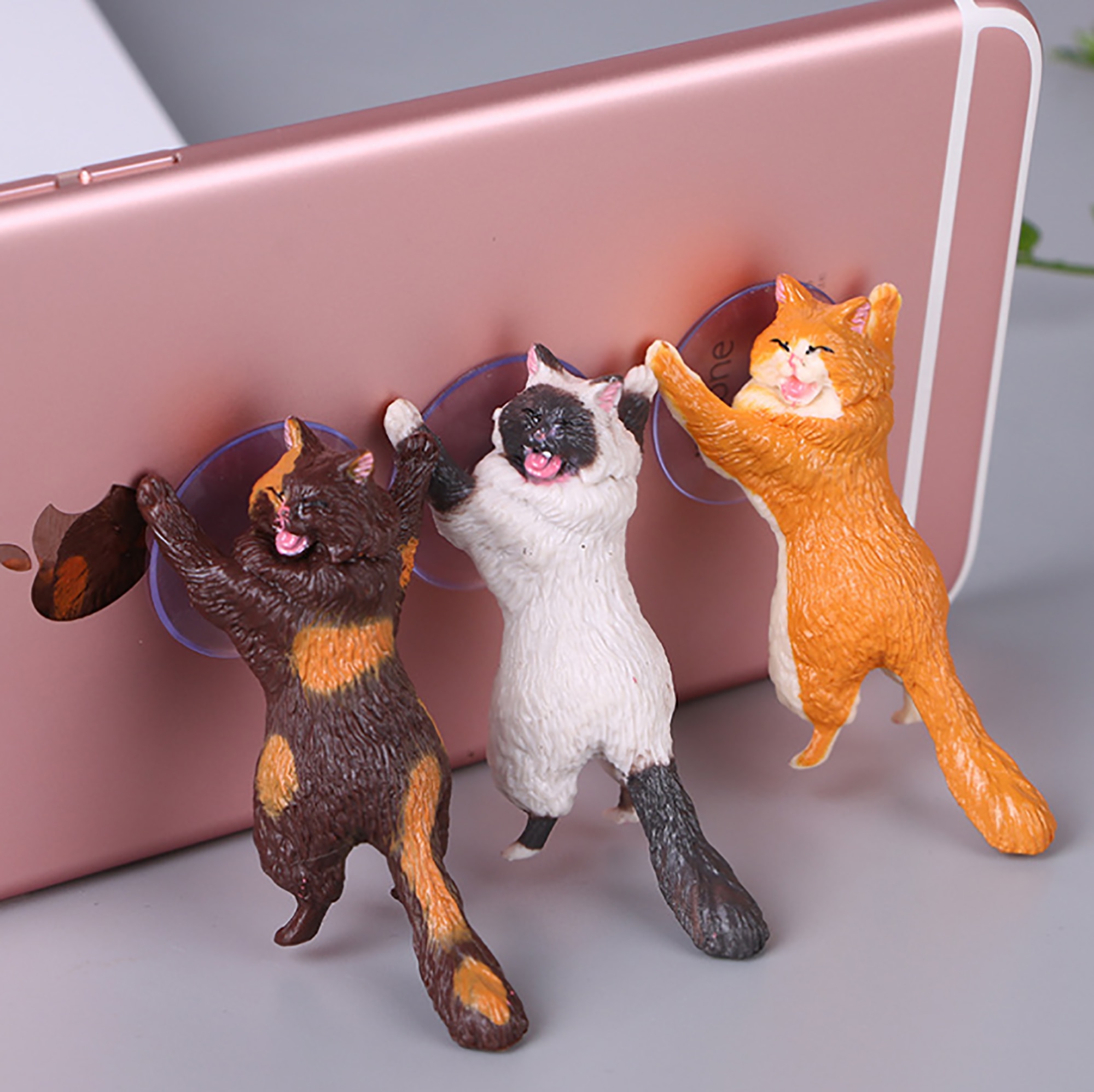 Söt skrivbordskatt iphone-stativ litet för par söt katt xiaomi  mi9 -hållare sugkoppsfäste skrivbordsställ