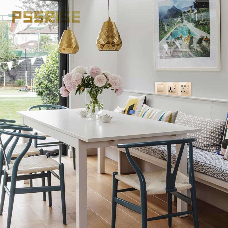 G11 13A universal 5-hole 2usb socket with one switch toughened glass panel wall socket grounding household power socket home dec