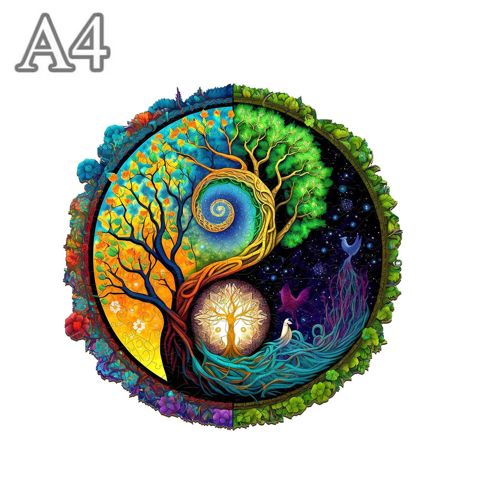 Beautiful Tree Pattern Wooden Puzzle with Irregular Animal Shapes, Stress Relieving Toys, Birthday: GRAY