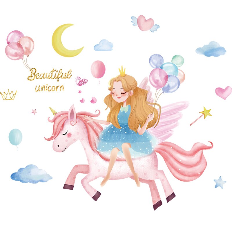 [SHIJUEHEZI] Cartoon Girl Unicorn Wall Stickers DI... – Vicedeal