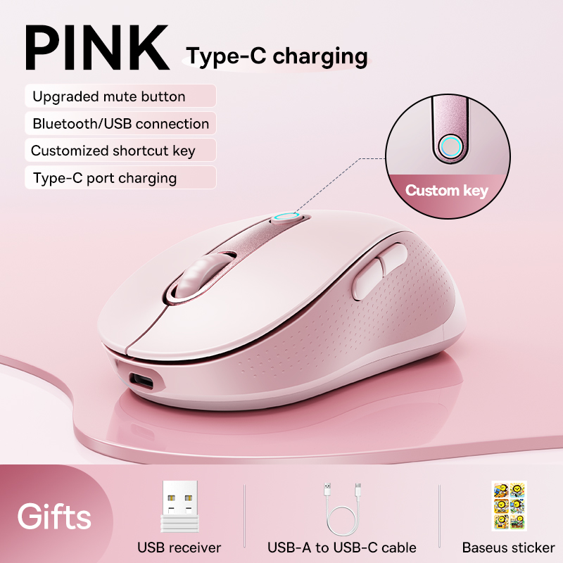 upgrade】Baseus oplaadbare draadloze muis Type-C Opladen Bluetooth 5.2 4000 DPI Computer Laptop Mute Muizen Ergonomische muis: YELLOW
