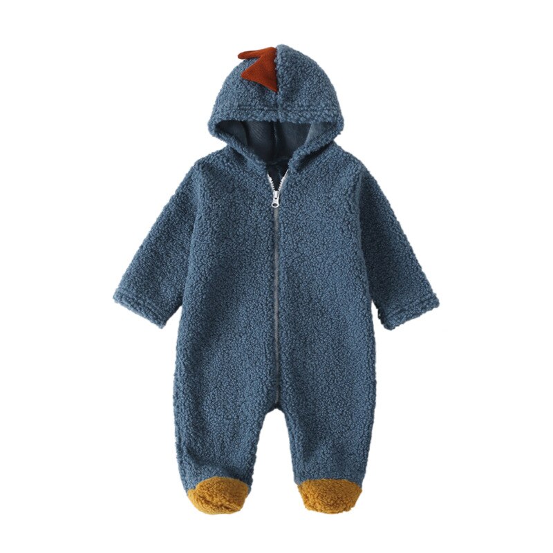 Herfst Winter Pasgeboren Baby Dikke Coral Fleece Footies Dinosaurus Lange Mouwen Hooded Jumpsuit Meisjes Jongens Warme Klim Kleding: Blauw / 80