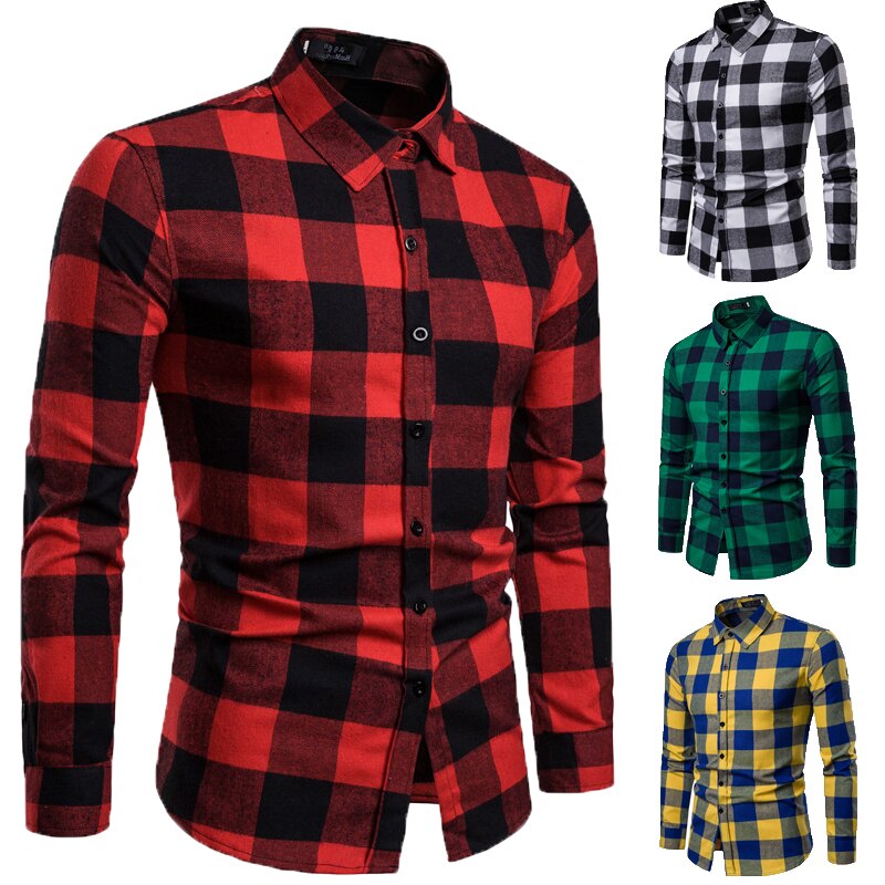 Plaid skjorte efterår vinter flannel rød ternet skjorte herre skjorter lange ærmer chemise homme bomuld herre terne skjorter