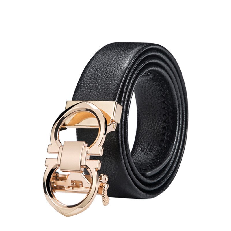 Men's Litchi Pattern Belt Men's Automatic Buckle Belts Business Casual Fashionable All-match Men's Belt PU Leather: Gold