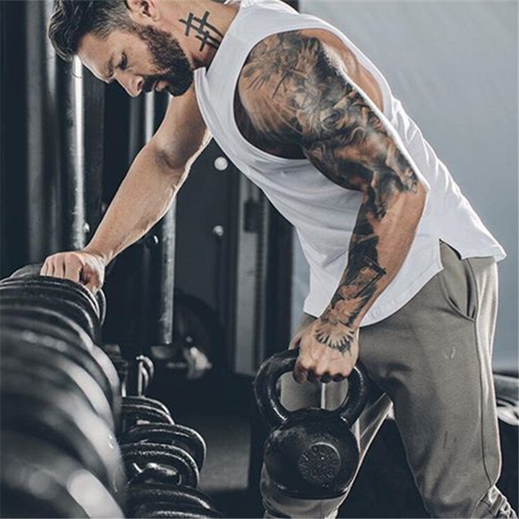 Herre løbesport af bomuld afslappet vest åndbar elastisk fitness multifarvet vest ærmeløs træning træning mænd tank top: Hvid / M