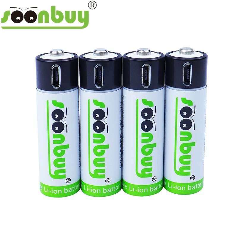 Soonbuy 1.5V Usb Aa Batterij 2550mwh 1500Mah Li-Ion 100% Capaciteit Li-Polymer Lithium Polymeer Usb Oplaadbare Usb batterij Kabel