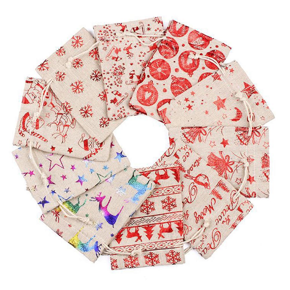 Bolsa de dulces con cuenta regresiva para Navidad, bolsillos reutilizables duraderos, de algodón y lino con estampado en , juego de bolsas de de Navidad, 24 piezas