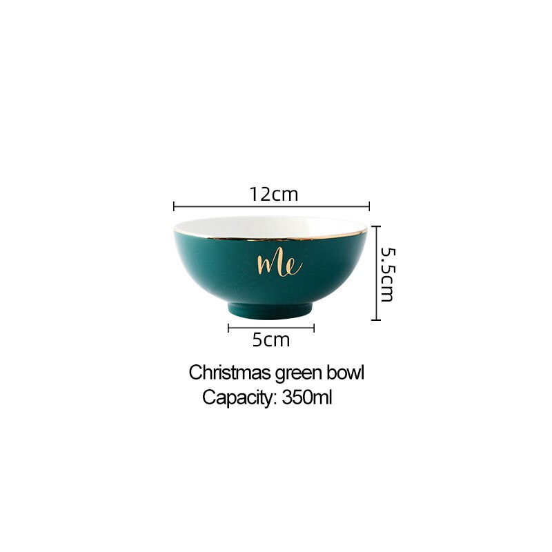 Juego de platos y cuencos de cerámica para Navidad, taza de café, cocina, fruta, ensalada, sushi, plato de postre, juego de vajilla, bandejas decorativas: green bowl