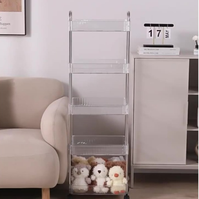 Chariot de rangement transparent à 3 niveaux avec roulettes : organisateur roulant multifonctionnel pour la maison et le bureau, idéal pour la décoration de la chambre à coucher et du salon