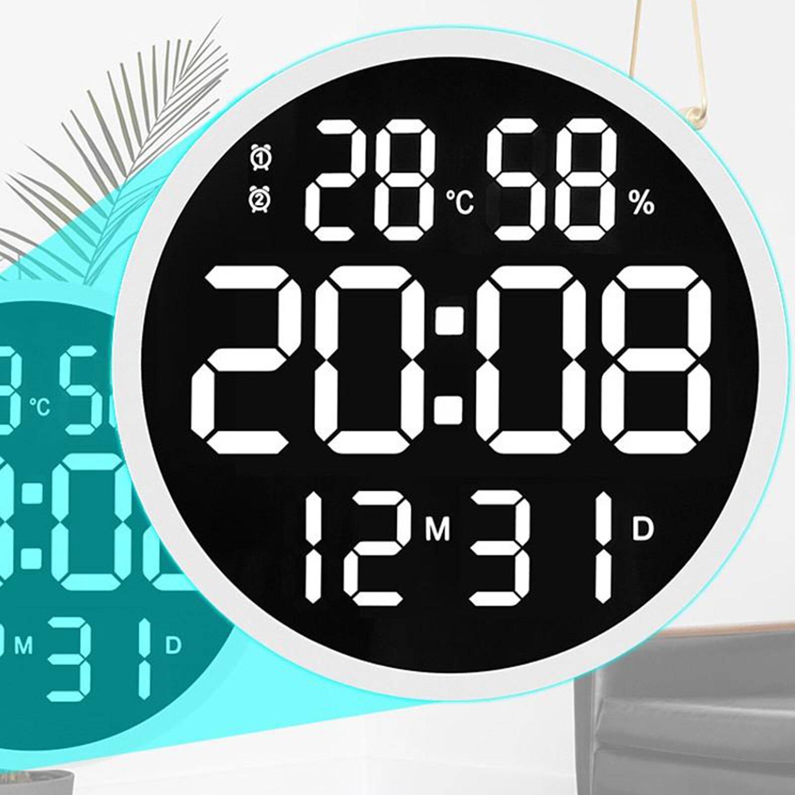 12'' Large LED Wall Clock Temperature Humidity Timekeeping Alarm Clocks