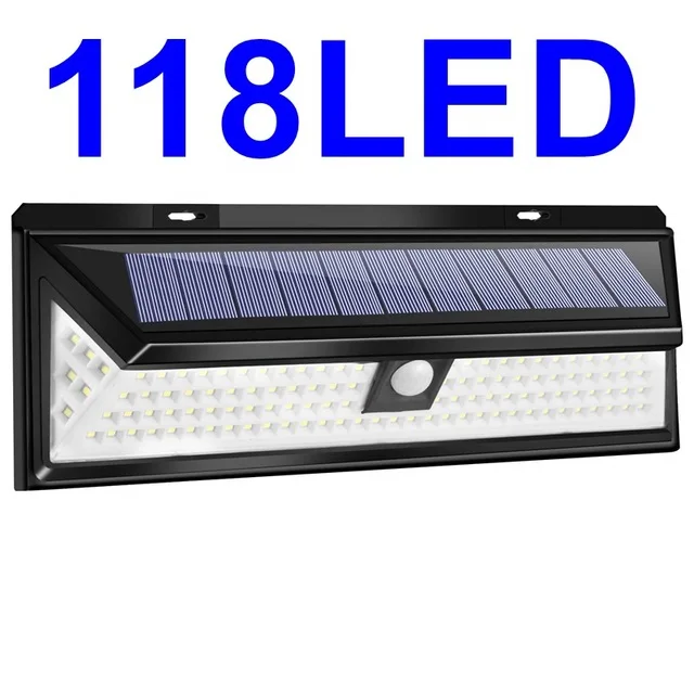 118 ledet sollys pir bevegelsessensor utendørs 3 modi sol vegglampe  ip65 vanntett energisparende sikkerhet hage lys: 118d