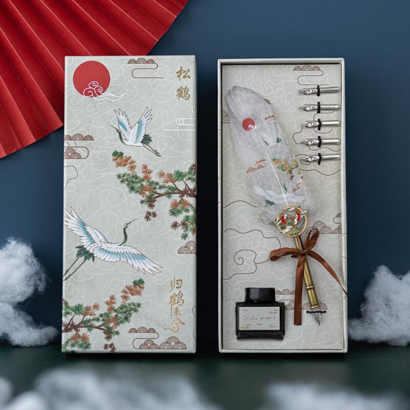 Stylo plume rétro, plume Antique, grue chinoise, peint, calligraphie, écriture, fournitures scolaires, papeterie,