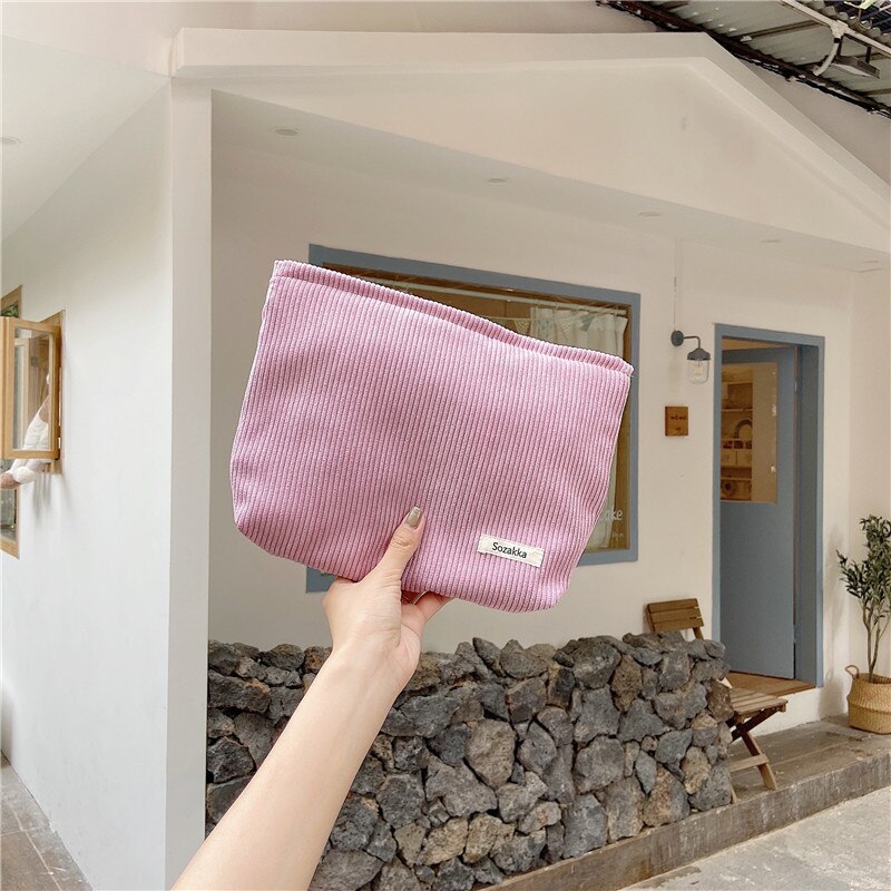 7 Kleur Corduroy Cosmetische Tas Koreaanse Wassen Tassen Vrouwen Reizen Cosmetische Pouch Beauty Opslag Cases Make Up Organizer Clutch Bag: pink