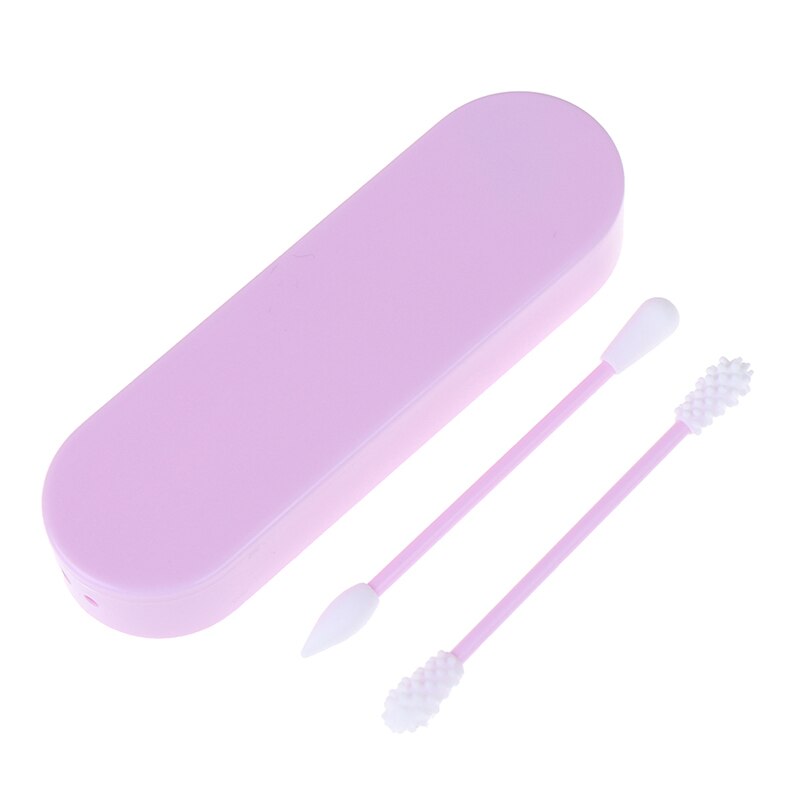 2Pcs Reusable Cosmetic Cotton Swab Double Head Ended Clean Cotton Swabs Ear Clean Set Includes Storage Silicone Cotton Box: PP