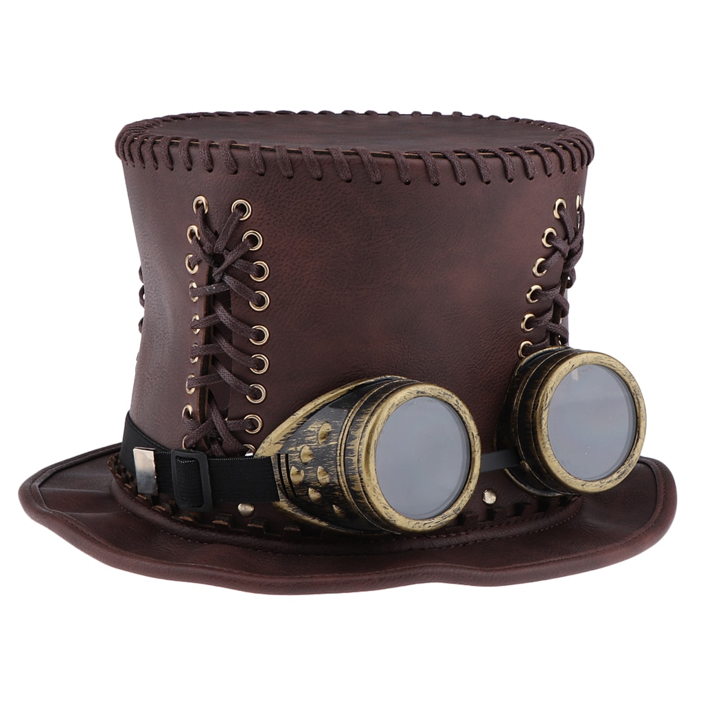 Adults Steampunk Gear Punk Flat Top Hat with Goggle Retro Victorian Fancy Dress Accessories