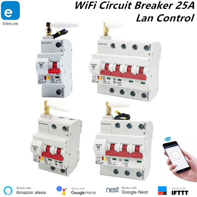 Interruptor de circuito inteligente WiFi, 25A, 1P ~ 4P, Control remoto, función de retardo, reconectador inteligente