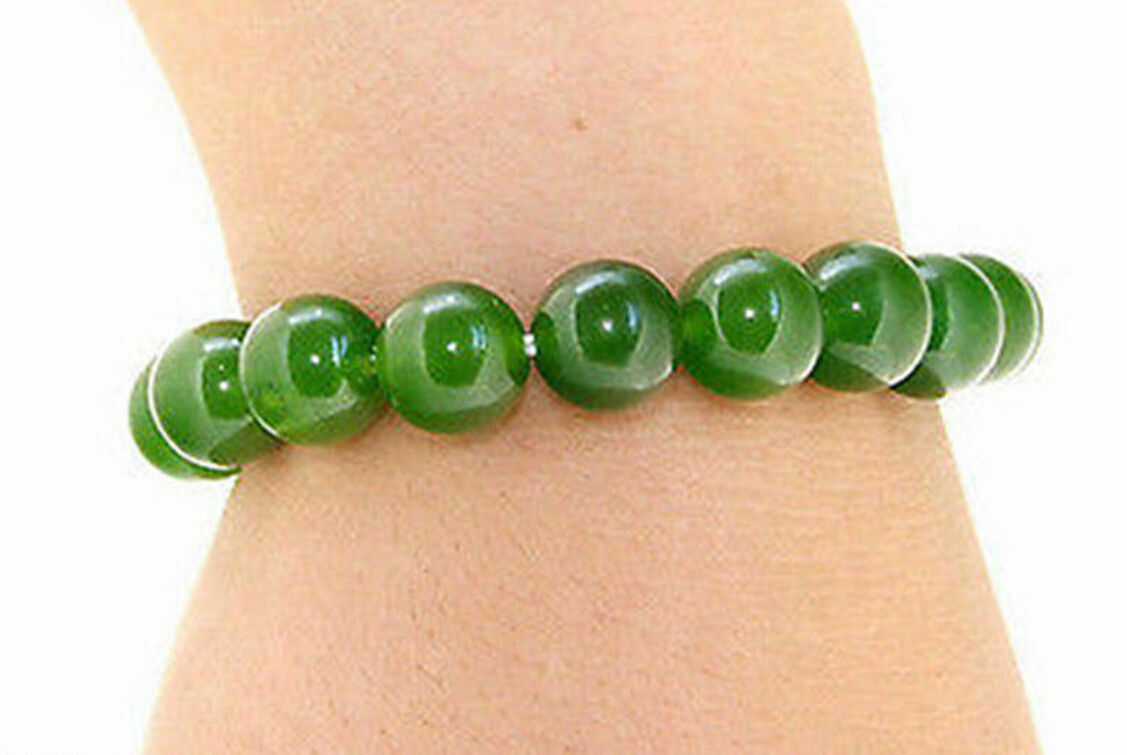 Handgemaakte 10mm Natuurlijke Groene Jade Ronde Edelsteen Kralen Elastische Armband 7.5"