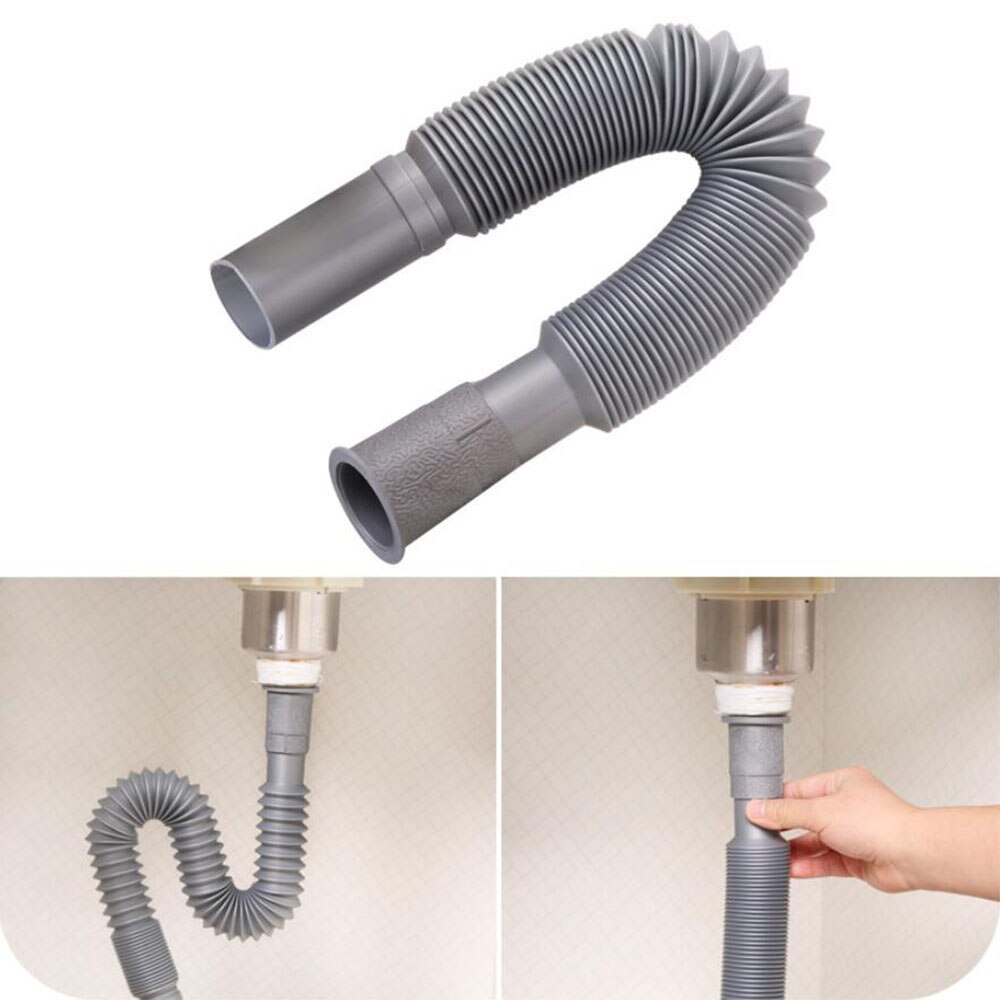 1PC Gray Useful Wash Basin Pipe Plumbing Kitchen Sewer Pipe Flexible Bathroom Sink Drains Down Comer Hose Waste Pipe 80gB