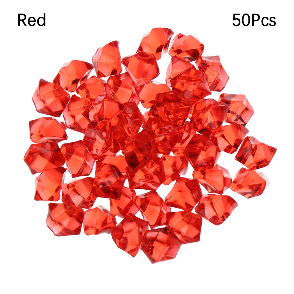 50Pcs Colorful Art Artificial Stones Crystal Ice Cubes Vase Filler Wedding Ornament Garden Cobblestones Aquarium Decoration: red