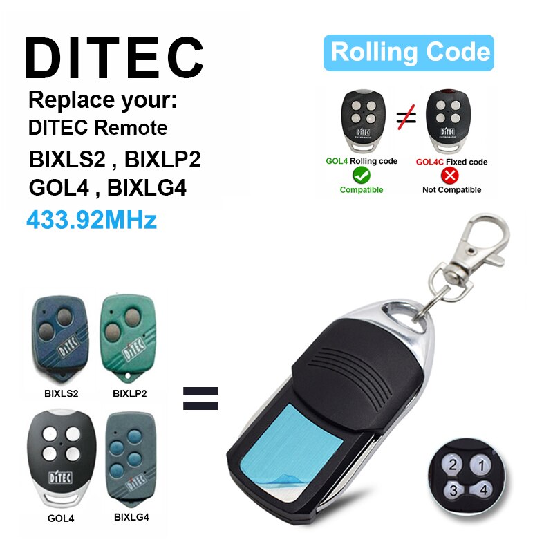 Ditec Remote Garage Deur Vervanging Voor Ditec GOL4 BIXLG4 BIXLP2 BIXLS2 Afstandsbediening 433Mhz Rolling Code Voor Garage Gate