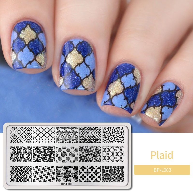 Geboren Mooie Plaid Lijn Patroon Stempelen Platen Rvs Nail Art Stamp Template Diy Afbeelding Afdrukken Stencils Gereedschap: BP-L003