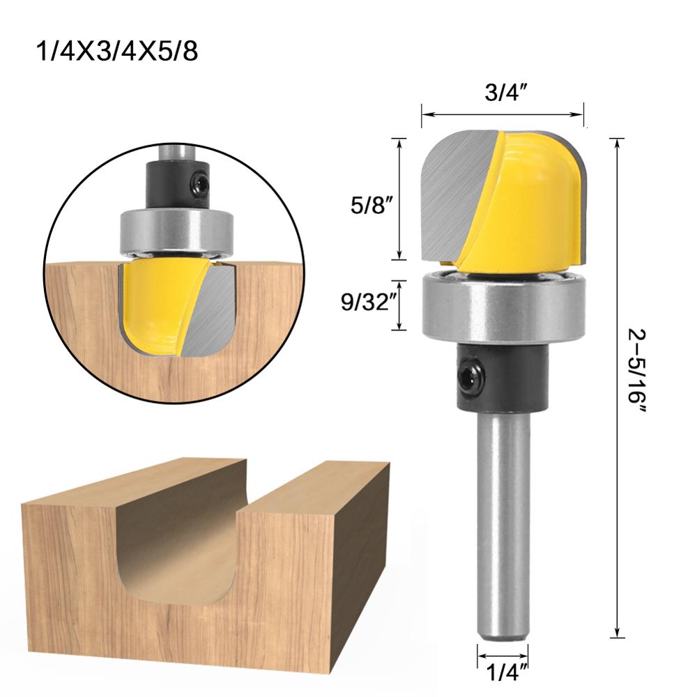 3/4 &quot; diameter skål &amp; bakke skabelon overfræser bit  - 1/4 &quot;  ,6mm skaft: 6.35 x 19.05