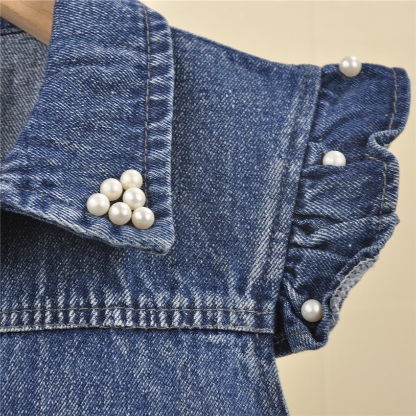Girls 3D Flower Pearl Lace Denim vest embroidered waistcoats kids jeans vests children spring autumn sleeveless coat
