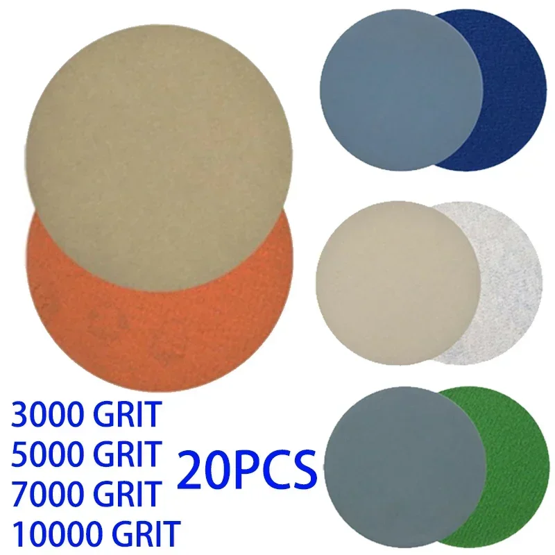 20 Stück 3 Zoll rundes Schleifpapier 3000 5000 7000 10000 Schleifpapier Klettverschluss Schleifpapier Polierpad Schleifwerkzeuge