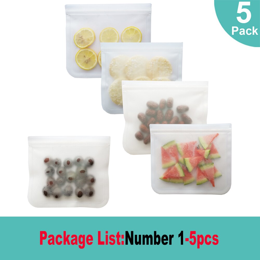 5-12 szt. Świeże torby robić przechowywania matowe pojemnik silikonowy na żywnosć worek szczelny szczyt owoce na przekąnarty pojemniki na domowy lodówka: numer 1- 5szt